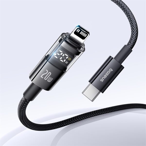 Baseus PD 20W Display 2 Fast Charging Data Cable For Iphone 14 13 12 11 Type-c  to Lightning 1m Cosmic Black P10382703121-00 - Image 2