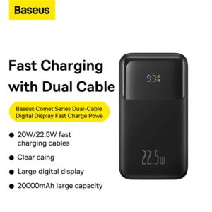  Baseus Power Bank 20000mAh 22.5W Built-in Lightning & Type-C Cable  Comet Series  Digital Display Fast Charge Power Bank PPMD020101