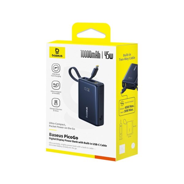 Baseus Power Bank 45W 10000mAh PicoGo Digital Display With Built-in Type-c Cable For Iphone 15 16 Samsung Pixel  P10076803123-00 - Image 2
