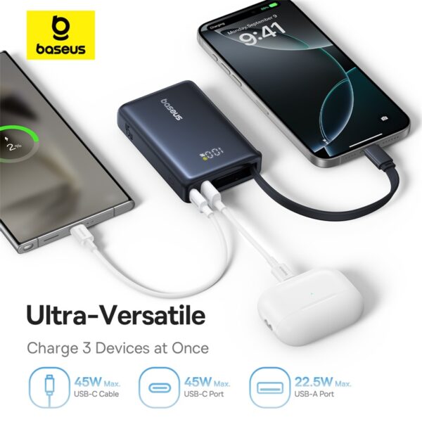 Baseus Power Bank 45W 10000mAh PicoGo Digital Display With Built-in Type-c Cable For Iphone 15 16 Samsung Pixel  P10076803123-00 - Image 5