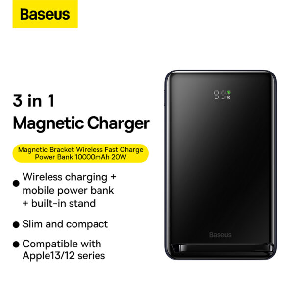 Baseus Power Bank  Magnetic Bracket Wireless Fast Charge  10000mAh 20W Blue With Type-C Cable