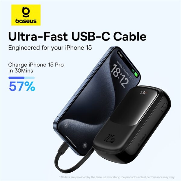 [ Premium ] Baseus Power Bank QPOW Pro+ 22.5W 20000mAh  With Built-in Type-c Cable   Specially For Iphone 15 Pro Max 15 Series - P10067103113-00
