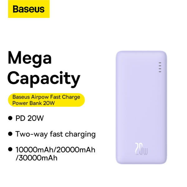 Baseus Power bank 10000mAh  Airpow Fast Charge 20W  Power Bank   Nebula Purple P10022801513-00