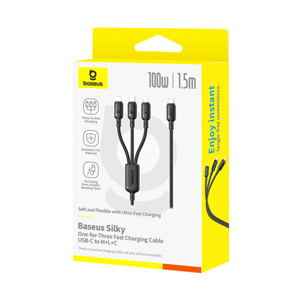 Baseus Silky One-for-Three Fast Charging Cable USB-C to Micro Lightning Type-c 100W 1.5m Cosmic Black P10377706123-00 - Image 3