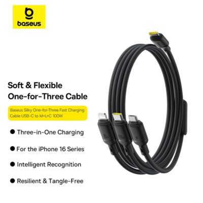 Baseus Silky One-for-Three Fast Charging Cable USB-A to Micro Lightning Type-c 100W 1.5m Cosmic BlackP10377705123-00