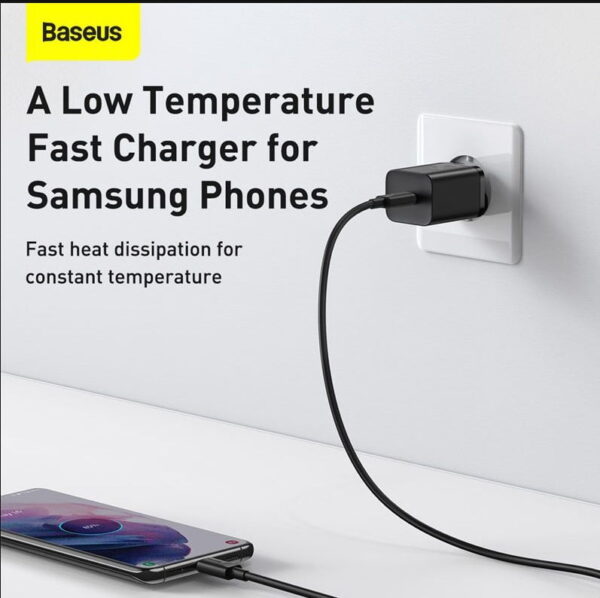 Baseus Charger 25W Super Si Quick Adapter 1C  EU Sets Black With Type-C to Type-C Cable 3A 1m Black TZCCSUP-L01 - Image 2