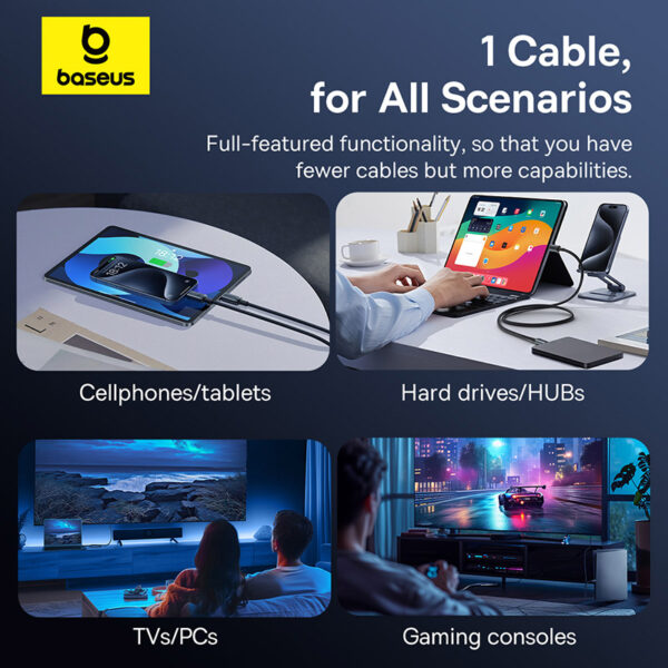 Baseus Thunderbolt Cable Crystal Shine USB3.2 Full-Featured USB-C to USB-C Display Cable 100W 1.5m 20Gb Cluster Black P10318204111-00 - Image 2