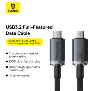 Baseus Thunderbolt Cable Crystal Shine USB3.2 Full-Featured USB-C to USB-C Display Cable 100W 1.5m 20Gb Cluster Black P10318204111-00
