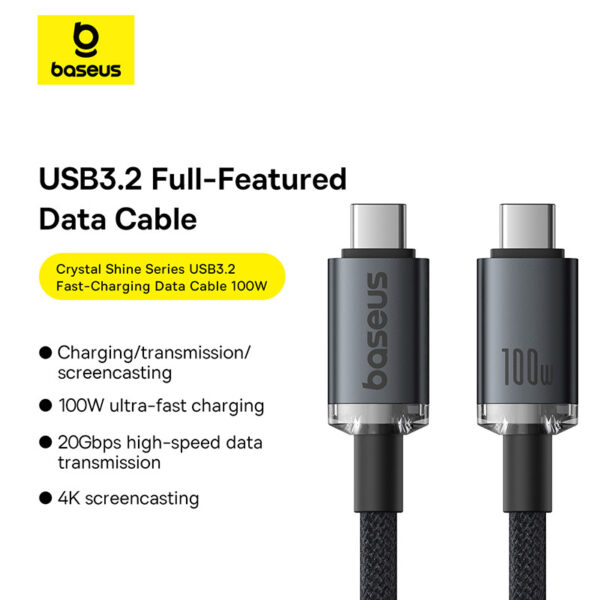 Baseus Thunderbolt Cable Crystal Shine USB3.2 Full-Featured USB-C to USB-C Display Cable 100W 1.5m 20Gb Cluster Black P10318204111-00
