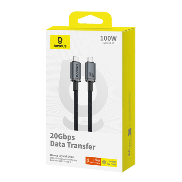 Baseus Thunderbolt Cable Crystal Shine USB3.2 Full-Featured USB-C to USB-C Display Cable 100W 1.5m 20Gb Cluster Black P10318204111-00 - Image 3