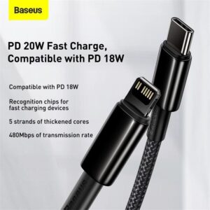 Baseus CATLWJ-01 Tungsten Gold Fast Charging Data Cable Type-C to Lightning For Iphone PD 20W 1m Black
