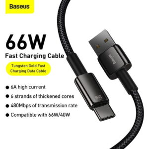 Baseus Tungsten Gold Fast Charging Data Cable USB to Type-C 66W 2m Black CATWJ-C01