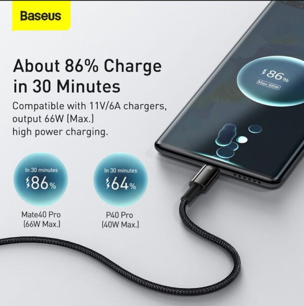Baseus Tungsten Gold Fast Charging Data Cable USB to Type-C 66W 2m Black CATWJ-C01 - Image 5
