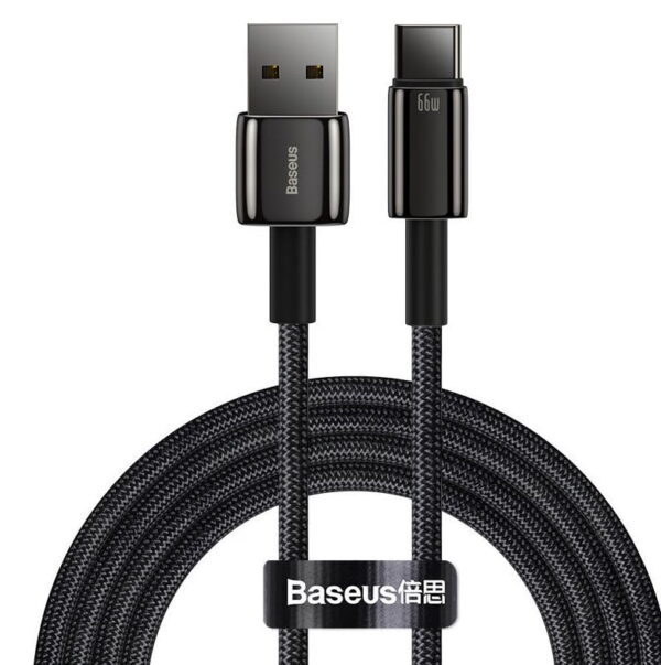 Baseus Tungsten Gold Fast Charging Data Cable USB to Type-C 66W 2m Black CATWJ-C01 - Image 4