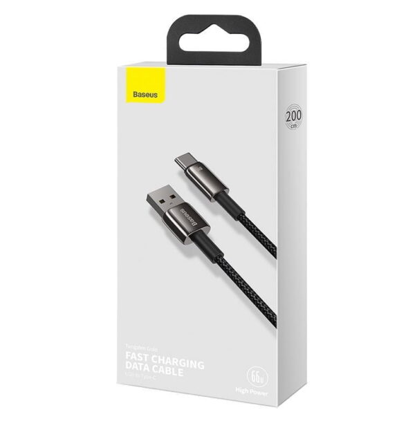 Baseus Tungsten Gold Fast Charging Data Cable USB to Type-C 66W 2m Black CATWJ-C01 - Image 3