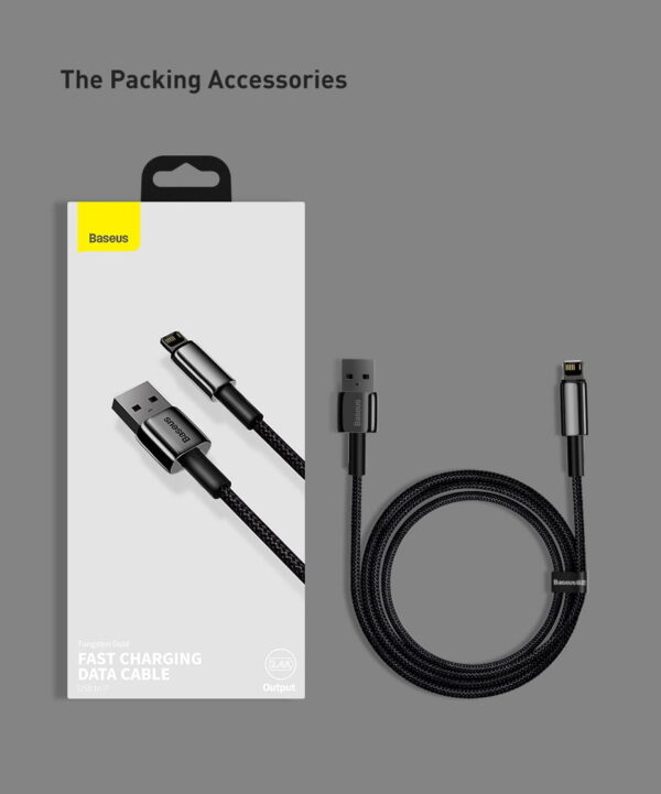 Baseus Cable For Iphone 5 6 7 8 9 X 11 12 13 14 Series  Tungsten Gold Fast Charging Data Cable USB to Lightning  iP 2.4A 1m Black CALWJ-01