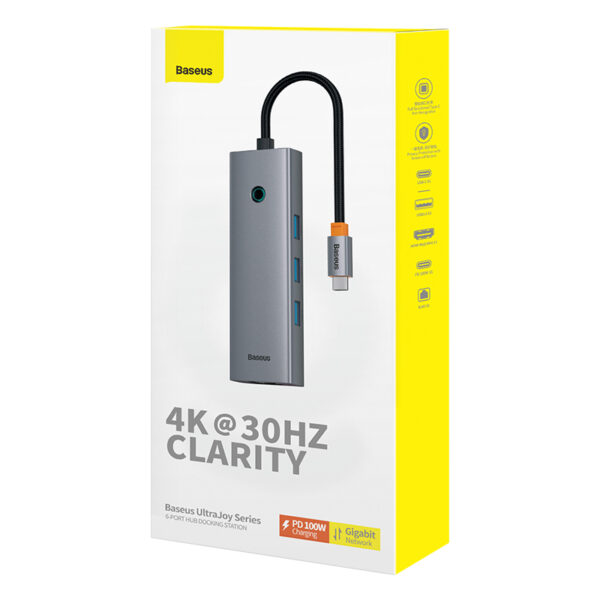 Baseus Type-C Hub 6 Port Multi-Functional Hub UltraJoy Series HDMI4K 30@Hz Rj45 USB 3.0 3X  PD 6 In 1 Hub  B00052802811-00 - Image 4