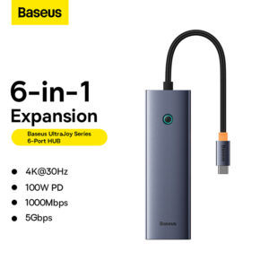 Baseus Type-C Hub 6 Port Multi-Functional Hub UltraJoy Series HDMI4K 30@Hz Rj45 USB 3.0 3X  PD 6 In 1 Hub  B00052802811-00