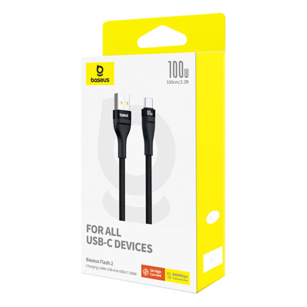 Baseus Flash 2 USB To Type-C Cable For Iphone 15 16 Series Samsung Pixel Oneplus Huawei Black 2M P10311804111-01 - Image 4