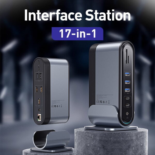 Baseus Hub Working Station Three-Screen 17 in 1  Multifunctional Type-C HUB Adapter Dark gray -CAHUB-DG0G - Image 3
