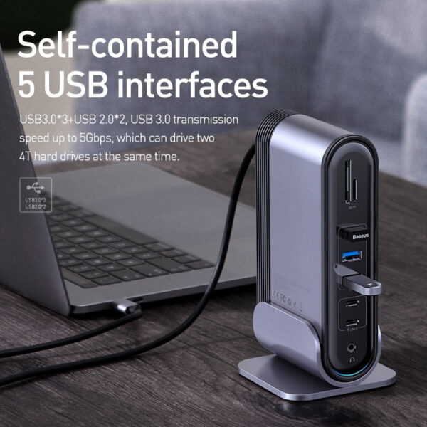 Baseus Hub Working Station Three-Screen 17 in 1  Multifunctional Type-C HUB Adapter Dark gray -CAHUB-DG0G - Image 5