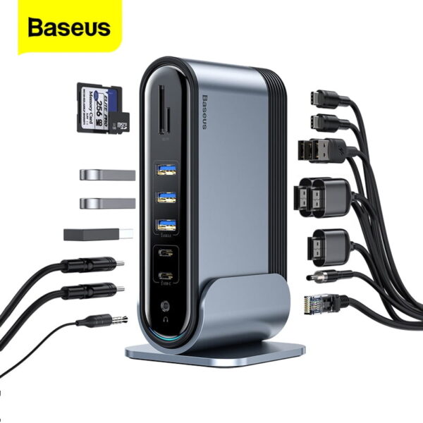 Baseus Hub Working Station Three-Screen 17 in 1  Multifunctional Type-C HUB Adapter Dark gray -CAHUB-DG0G
