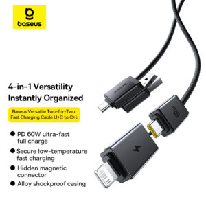 Baseus Versatile Two-for-Two Fast Charging Cable U+C to C+L 60W 1m Cosmic Black P10383000121-01