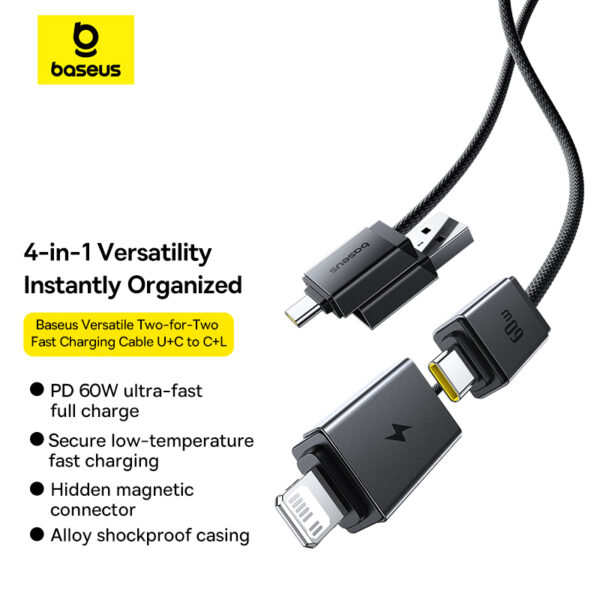 Baseus Versatile Two-for-Two Fast Charging Cable U+C to C+L 60W 2m Cosmic Black P10383000121-02