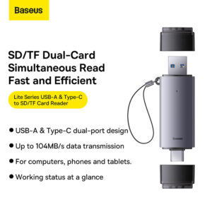 Baseus Card Reader Dual Output USB-A  & Type-C to SD TF Card Reader WKQX060113  Grey