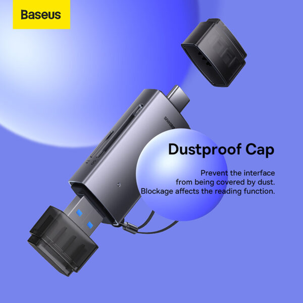 Baseus Card Reader Dual Output USB-A  & Type-C to SD TF Card Reader WKQX060113  Grey - Image 5
