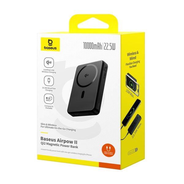 Baseus Wireless Power Bank Airpow 2 Qi2 Magnetic Power Bank 10000mAh With Cable  P10080000123-00 - Image 2