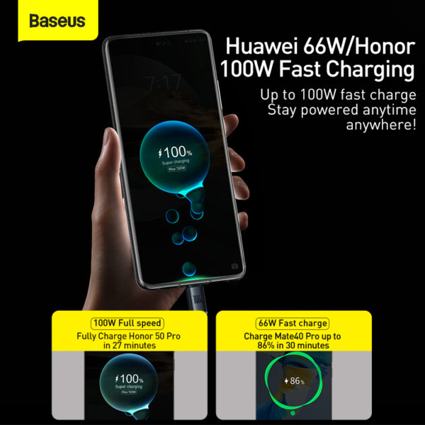 Baseus USB to Type-C 100W Crystal Shine Series Fast Charging Data Cable 1.2m Black CAJY000401 - Image 3