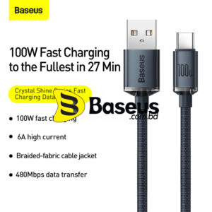 Baseus USB to Type-C Crystal Shine Series Fast Charging Data Cable100W 2m Black CAJY000501
