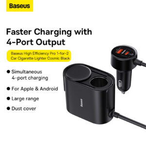 Baseus Car Charger High Efficiency Pro 1-for-2 Car Charging port With 30W USB C  USB A port - Cosmic Black C00455300121-00