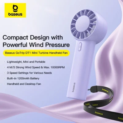 Baseus Fan GoTrip DT1 Mini Turbine Handheld Fan Nebula Purple C10272300511-00