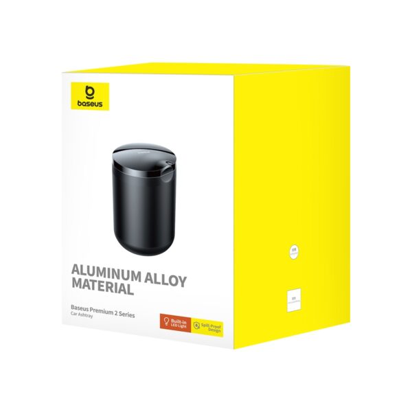 BASEUS Premium 2 Series Car Ashtray Aluminum Alloy Waterproof Car Ashtray Built-in LED Light - Black - Image 2