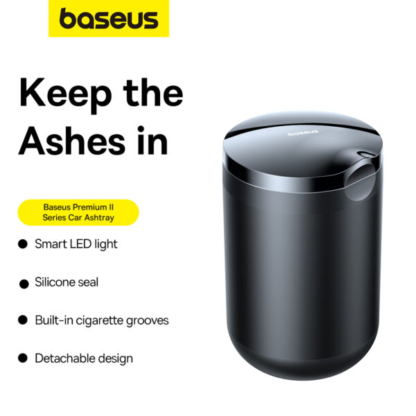 BASEUS Premium 2 Series Car Ashtray Aluminum Alloy Waterproof Car Ashtray Built-in LED Light - Black