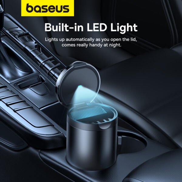 BASEUS Premium 2 Series Car Ashtray Aluminum Alloy Waterproof Car Ashtray Built-in LED Light - Black - Image 4