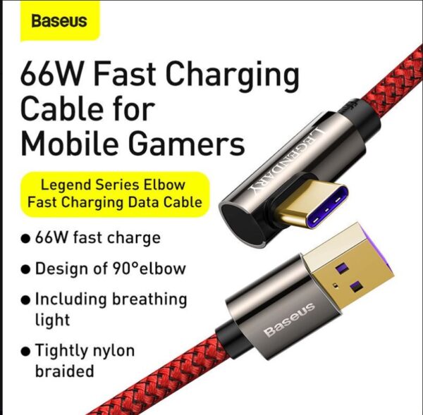 Baseus CACS000409 Legend Series Elbow Fast Charging Data Cable USB to Type-C 66W 1m Red - Image 5