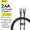 Baseus Cable For Iphone 5 6 7 8 9 X 11 12 13 14 Series  Glimmer Series Fast Charging Data Cable USB to iP 2.4A 2m Black CADH000301
