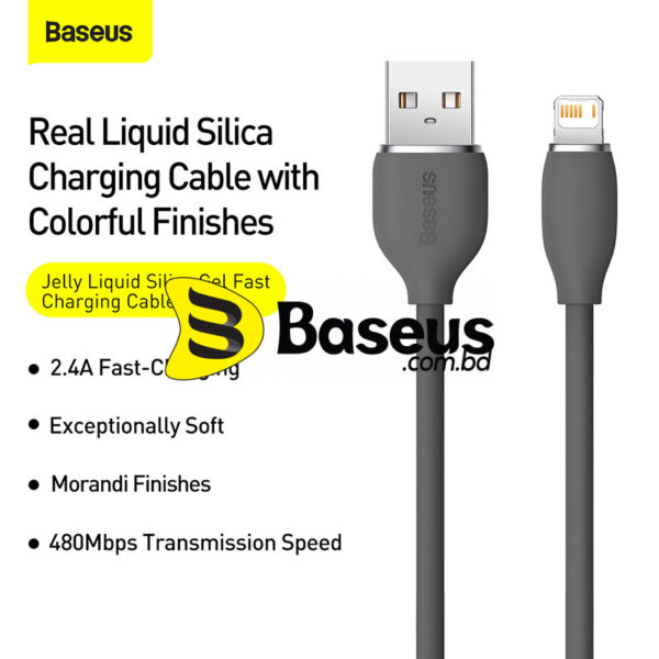 Baseus Cable For Iphone 11 12 13 Series Jelly Liquid Silica Gel Fast Charging USB to iP 2.4A 1.2m Cable  Black