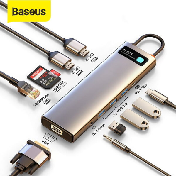 Baseus HUB Type-C CAHUB-CT0G Metal Gleam Series 11-in-1 Multifunctional Docking Station Space Gray