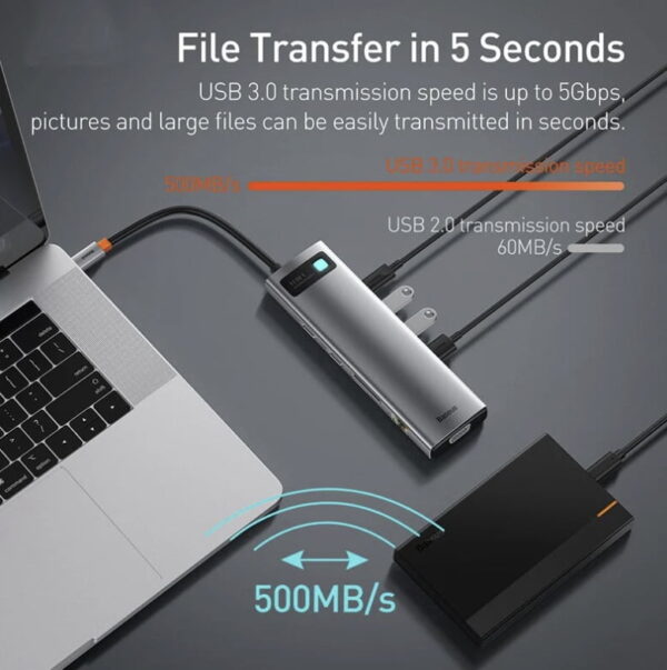 Baseus HUB Type-C CAHUB-CT0G Metal Gleam Series 11-in-1 Multifunctional Docking Station Space Gray - Image 3