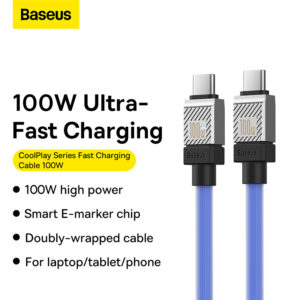 Baseus Cable 100W Type-C To Type-C CoolPlay Series Doublly-Wrapped Premium Quality Fast Charging Cable CAKW000203 1M  Blue