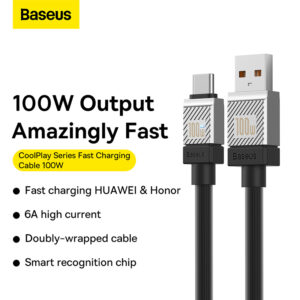 Baseus Cable 100W USB-A To Type-C CoolPlay Series Doublly-Wrapped Premium Quality Fast Charging Cable CAKW000601 1M Black