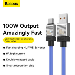 Baseus Cable 100W USB-A To Type-C CoolPlay Series Doublly-Wrapped Premium Quality Fast Charging Cable CAKW000603 1M Blue