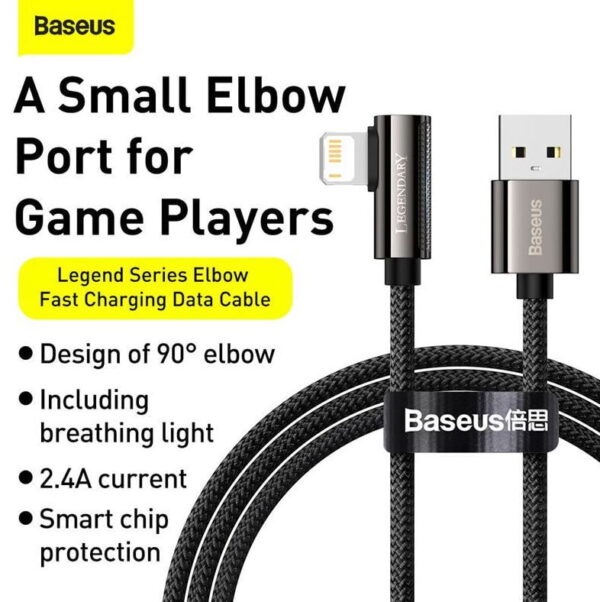 Baseus CALCS-A01 Legend Series Elbow Fast Charging Data Cable USB to iP 2.4A 2m Black - Image 5