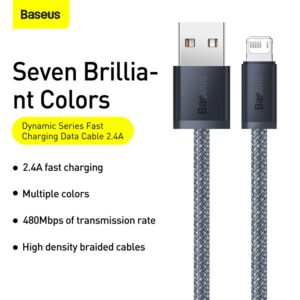 Baseus Cable Dynamic Series Fast Charging Data USB to Lightning For Iphone 5 6 7 8 X Xr  X Xs Max 11 12 13 14 2.4A 2m Slate Gray CALD000516