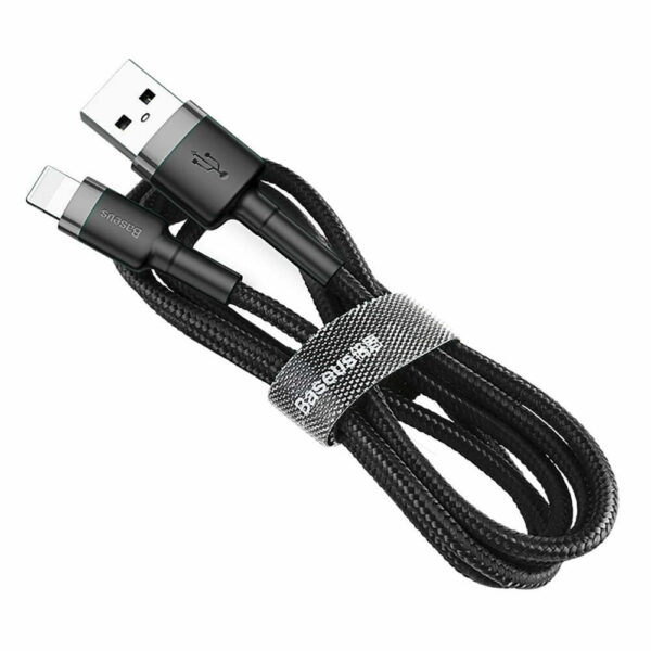 Baseus Cafule Cable Durable Nylon Braided Wire USB Lightning QC3.0 2.4A 1M black-grey (CALKLF-BG1) - 90Days warranty