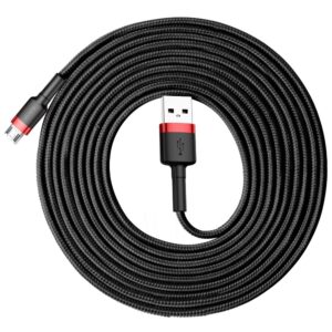 Baseus Cafule Cable Durable Nylon Braided Wire micro USB QC3.0 2.4A 3M black-Red (CAMKLF-H91)- 90 Days Warranty